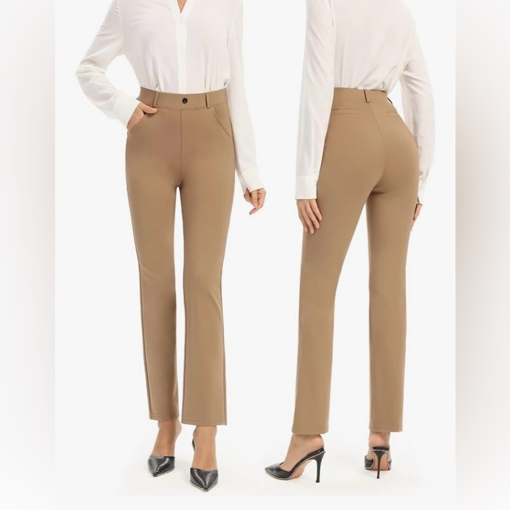 💜 UUE Stretch Yoga Pull-On Dress Pants ~ Khaki ~ Size Large
